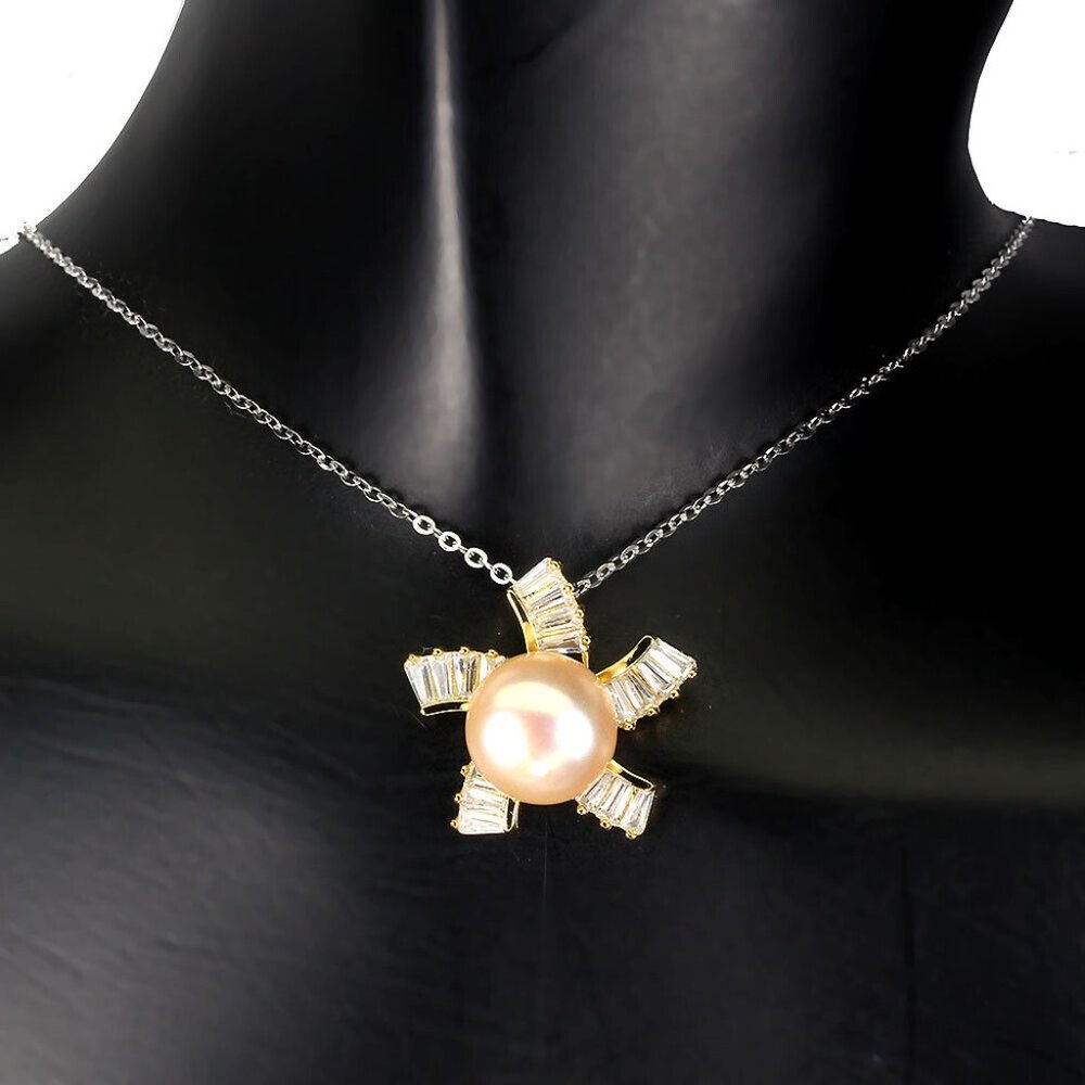 Round Creamy Freshwater Pearl .925 Sterling Silver Pendant Necklace